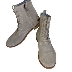 Tom's ALPA Boot Taupe Beige SUEDE SZ 6 lace/zip Lagenlook Steam Punk
